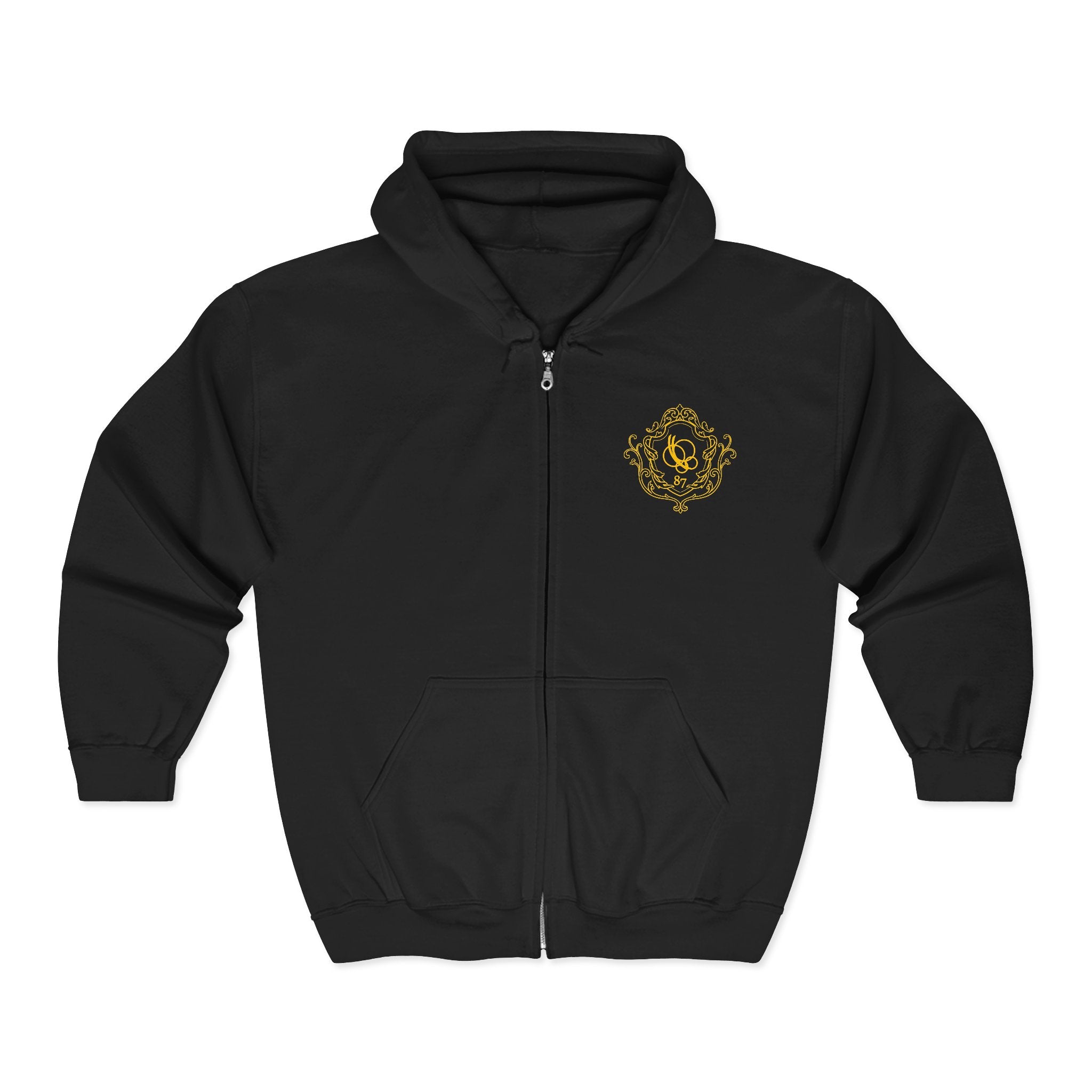 Butterfly Effect — Gothic Skull Emblem Full-Zip Sweatshirt