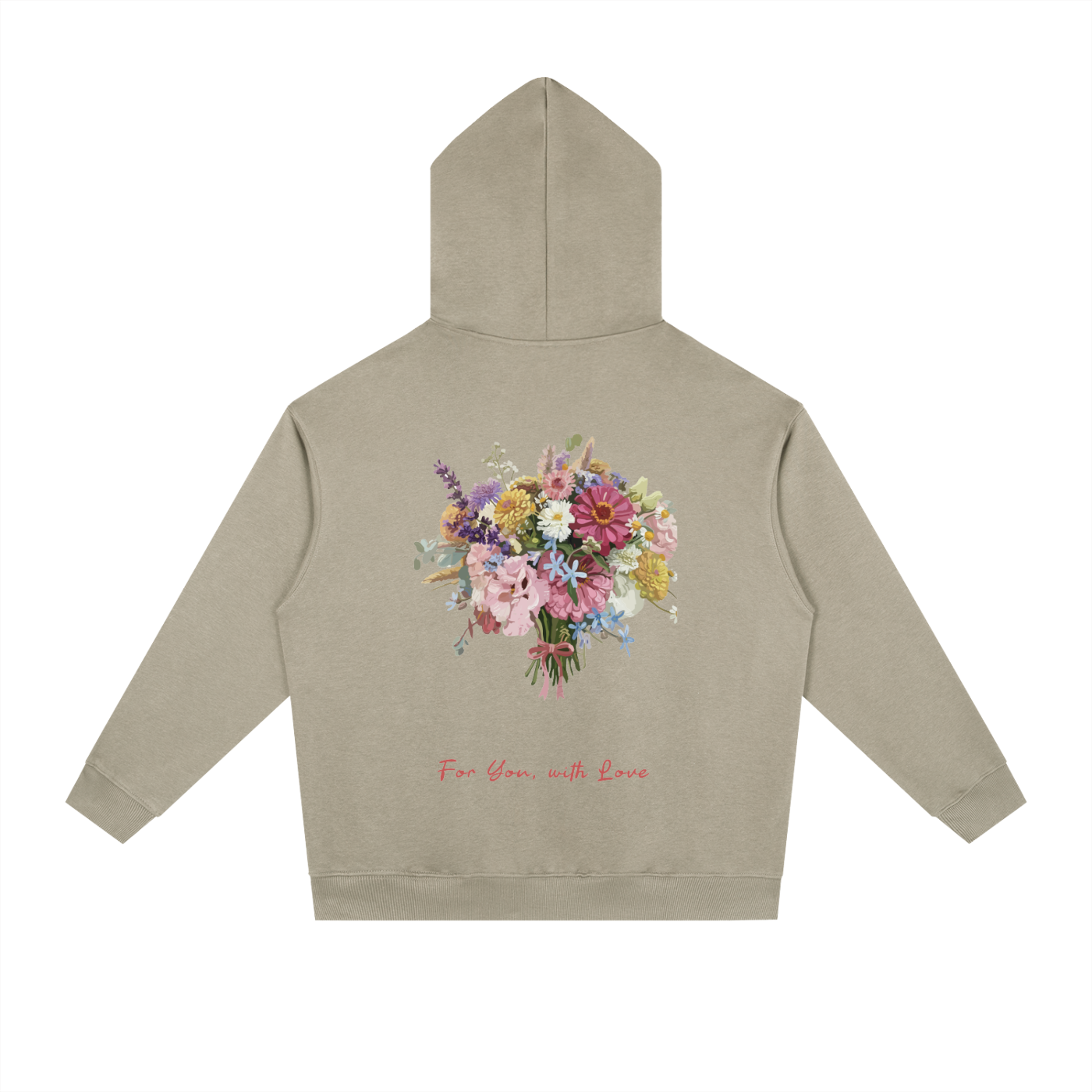 Floral Bouquet Drop-Shoulder Hoodie "For You With Love" Vintage Flower Tee