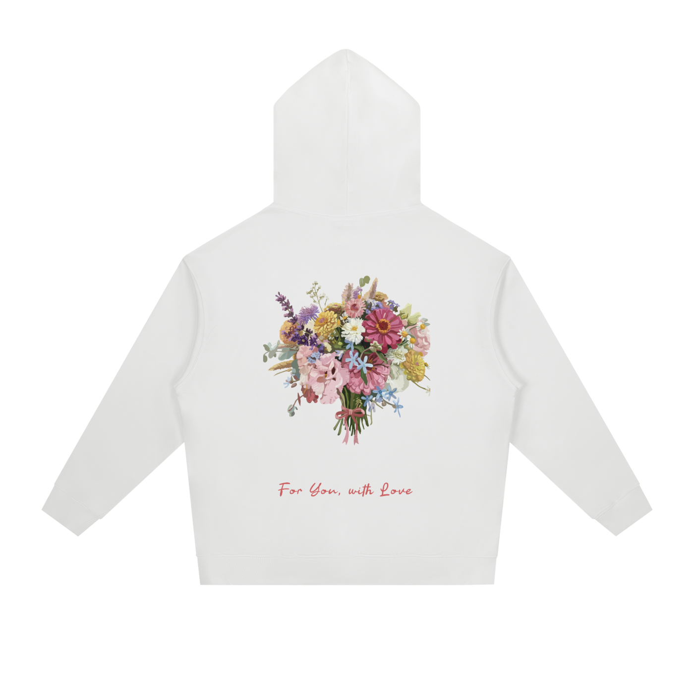 Floral Bouquet Drop-Shoulder Hoodie "For You With Love" Vintage Flower Tee