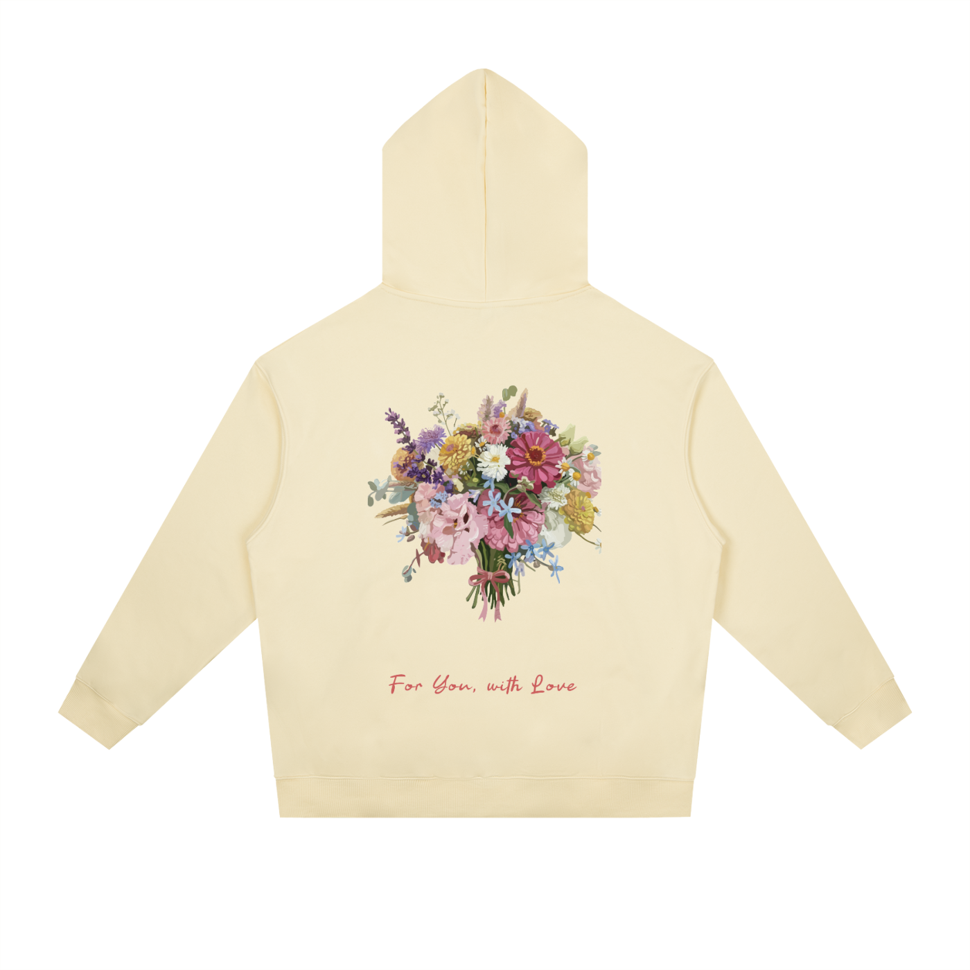 Floral Bouquet Drop-Shoulder Hoodie "For You With Love" Vintage Flower Tee